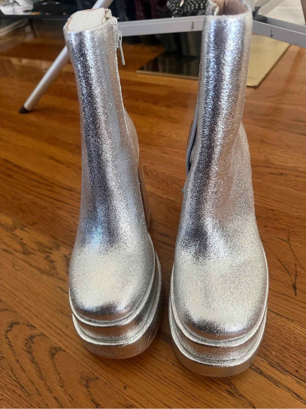Metallic Silver Platform Ankle Boots - Women's Fashion Boots